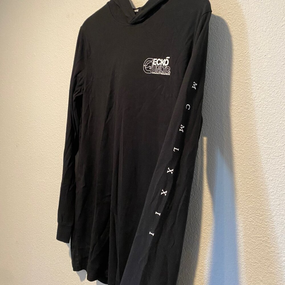 Ecko UNLTD Black Long Sleeve Hoodie Tee‎ Medium | Lightweight Pullover - Picture 2 of 5